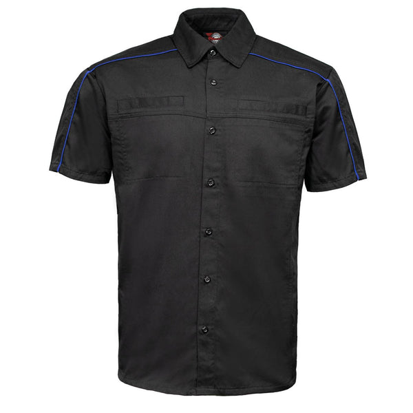 MMCC Men's Slipstream Black Royal Blue Mechanic Work Shirt - 100% Cotton w/ Microfiber Panel - MDM11692