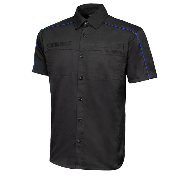 MMCC Men's Slipstream Black Royal Blue Mechanic Work Shirt - 100% Cotton w/ Microfiber Panel - MDM11692