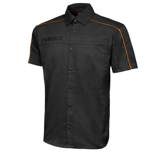 MMCC Men's Slipstream Black/OrangeMechanic Work Shirt - 100% Cotton w/ Microfiber Panel - MDM11693