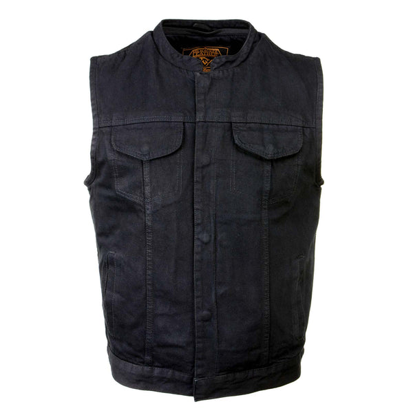 Milwaukee Leather MDM3015 Men's 'Rustic' Black Denim Motorcycle Riding Vest with Hoodie
