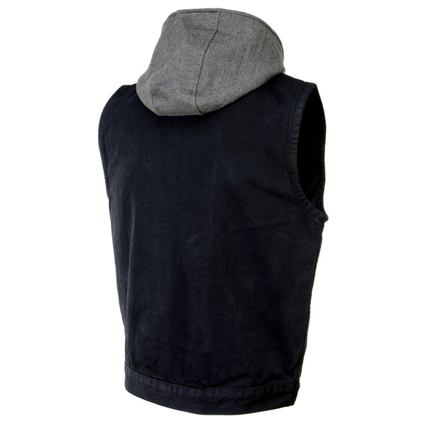 Milwaukee Leather MDM3015 Men's 'Rustic' Black Denim Motorcycle Riding Vest with Hoodie
