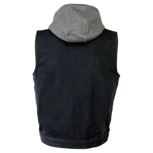 Milwaukee Leather MDM3015 Men's 'Rustic' Black Denim Motorcycle Riding Vest with Hoodie