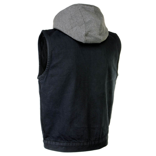 Milwaukee Leather MDM3015 Men's 'Rustic' Black Denim Motorcycle Riding Vest with Hoodie