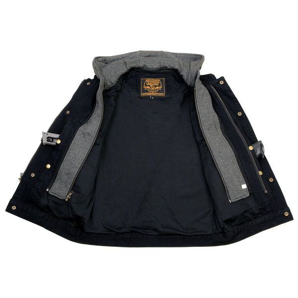 Milwaukee Leather MDM3015 Men's 'Rustic' Black Denim Motorcycle Riding Vest with Hoodie