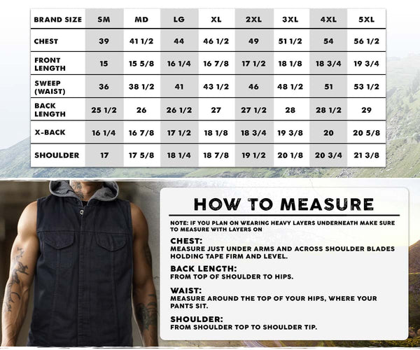 Milwaukee Leather MDM3015 Men's 'Rustic' Black Denim Motorcycle Riding Vest with Hoodie