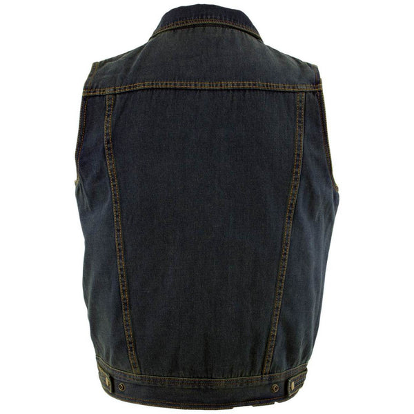 Milwaukee Leather Men's Outrider Blue Denim Motorcycle Rider Vest with Shirt Collar - MDM3080