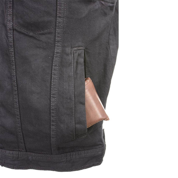 Milwaukee Leather Men's Outrider Black Denim Motorcycle Rider Vest with Shirt Collar - MDM3081