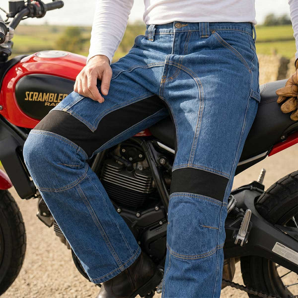 Milwaukee Leather MDM5015 Men's Classic Fit Blue Denim Motorcycle Rider Racing Pants w/ CE Armor on Knees