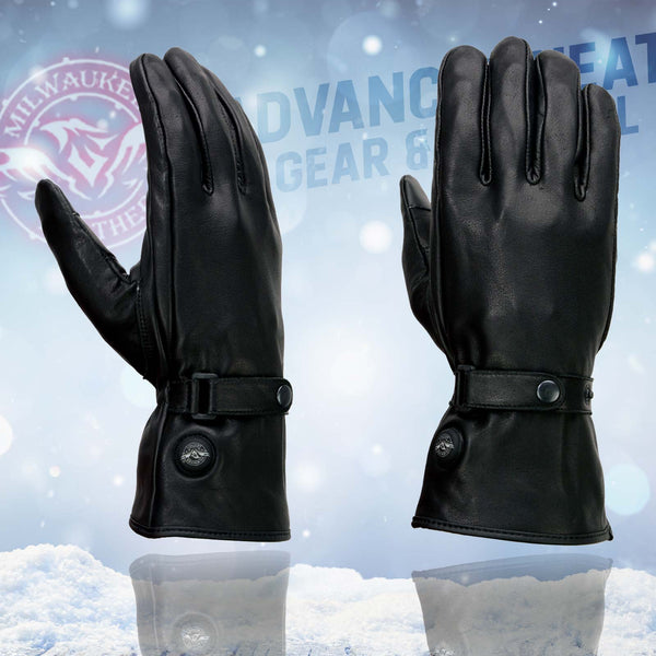 Milwaukee Leather MG7519SET Men’s Black Leather Heated Winter Gloves for Motorcycle Ski Hiking & i-Touch