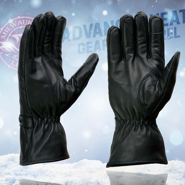 Milwaukee Leather MG7519SET Men’s Black Leather Heated Winter Gloves for Motorcycle Ski Hiking & i-Touch