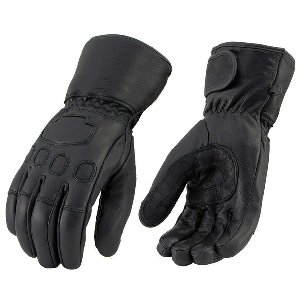 Milwaukee Leather MG7534 Men's Black Deerskin Gauntlet Motorcycle Gloves w/ Wrist Strap & Cinch Closure