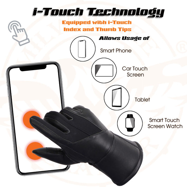 Milwaukee Leather MG7701 Women's Deer Skin Leather Insulated Gauntlet Gloves w/ i-Touch/Wiper Blade/Reflective Piping