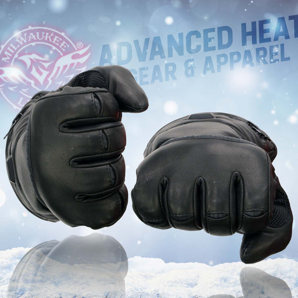 Milwaukee Leather MG7713SET Women's Heated Black Leather Winter Gloves -Wire Harness and i-Touch