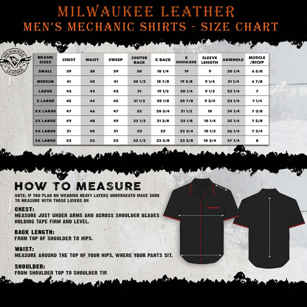 Milwaukee Motorcycle Clothing Co. MDM11607 Men's Black and Red Button Up Mechanic Shirt w/ Reflective Stripe
