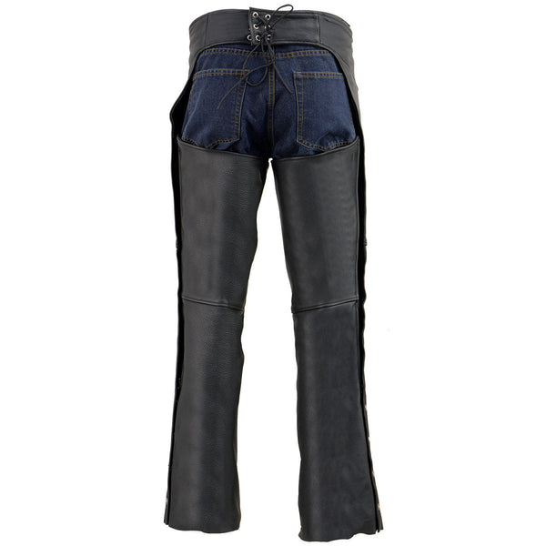 Milwaukee Leather Men's Black Premium Leather Fully Lined Motorcycle Chaps w/ Front Coin Pocket ML1115