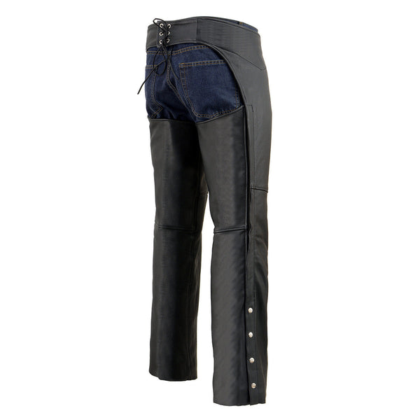 Milwaukee Leather Men's Black Premium Leather Fully Lined Motorcycle Chaps w/ Front Coin Pocket ML1115