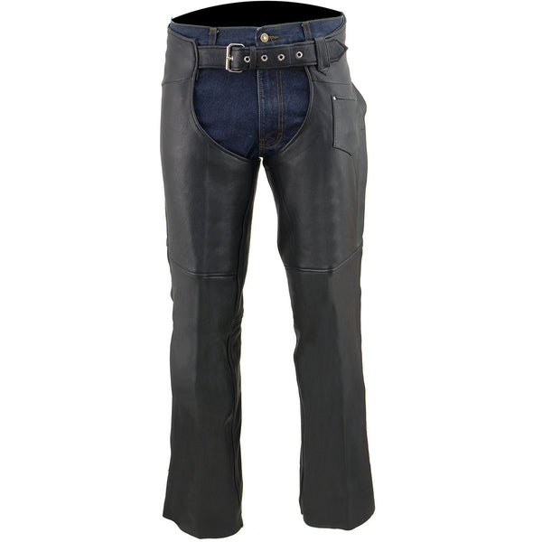 Milwaukee Leather Men's Black Premium Leather Fully Lined Motorcycle Chaps w/ Front Coin Pocket ML1115