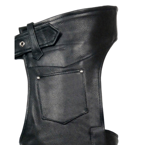 Milwaukee Leather Men's Black Premium Leather Fully Lined Motorcycle Chaps w/ Front Coin Pocket ML1115
