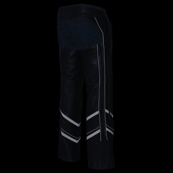 Milwaukee Leather ML1144 Men's Black Premium Leather Vented Motorcycle Rider Chaps w/ Reflective Piping