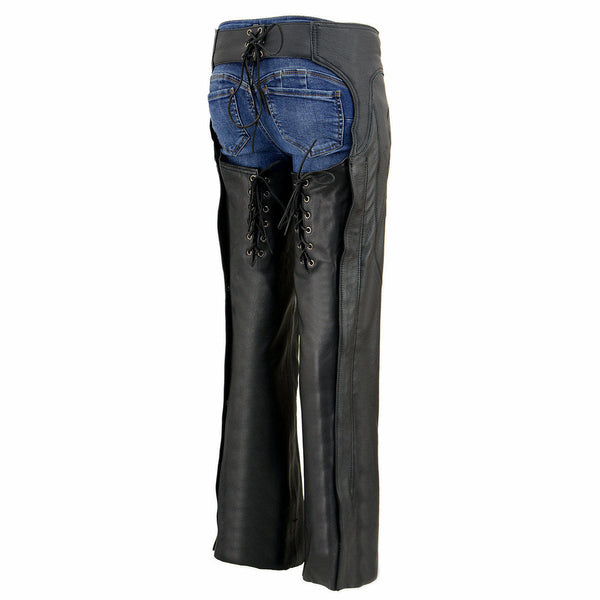 Milwaukee Leather Chaps for Women Black Low-Rise Waist- Double Buckle Reflective Embroidery Motorcycle Chap- ML1187