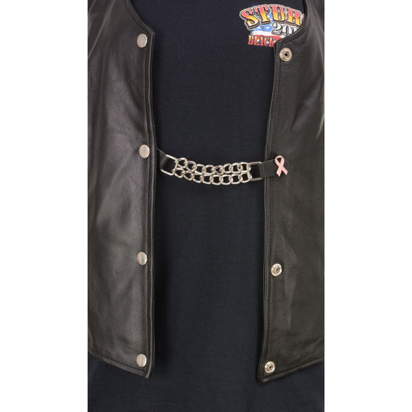 Milwaukee Leather Pink Ribbon Medallion Vest Extender - Double Chrome Chains Genuine Leather 6.5" Extension MLA1021-Single