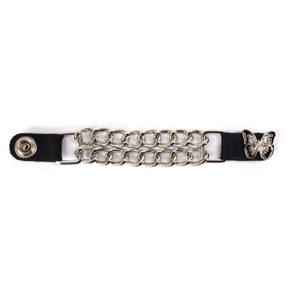 Milwaukee Leather Sparkle Butterfly Medallion Vest Extender - Double Chrome Chains Genuine Leather 6.5" Extension MLA1022-Single