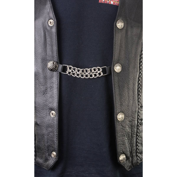 Milwaukee Leather MLA1024-Single Celtic Circle Vest Extender Double Chrome Chains w/ Genuine Leather 4" Extension