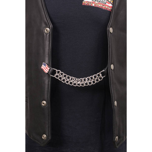 Milwaukee Leather American Flag Medallion Vest Extender - Double Chrome Chains Genuine Leather 8.5" Extension MLA1042-Single