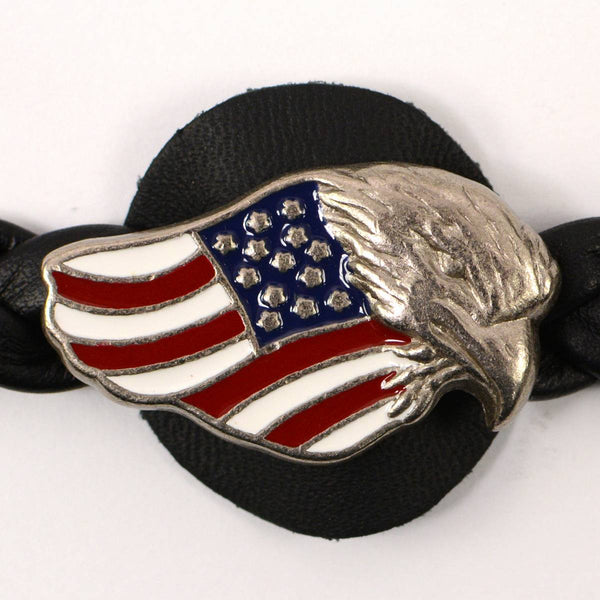 Milwaukee Leather MLA1062-Single Eagle USA Flag Vest Extender Double Chrome Chains w/ Genuine Braided Leather 4" Extension