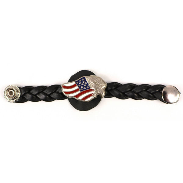 Milwaukee Leather MLA1062-Single Eagle USA Flag Vest Extender Double Chrome Chains w/ Genuine Braided Leather 4" Extension