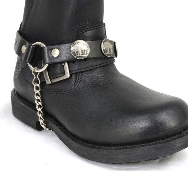 Milwaukee Leather Silver Boot Chain w/ Vintage Buffalo Coin Medallion & Adjustable Strap - MLA3002