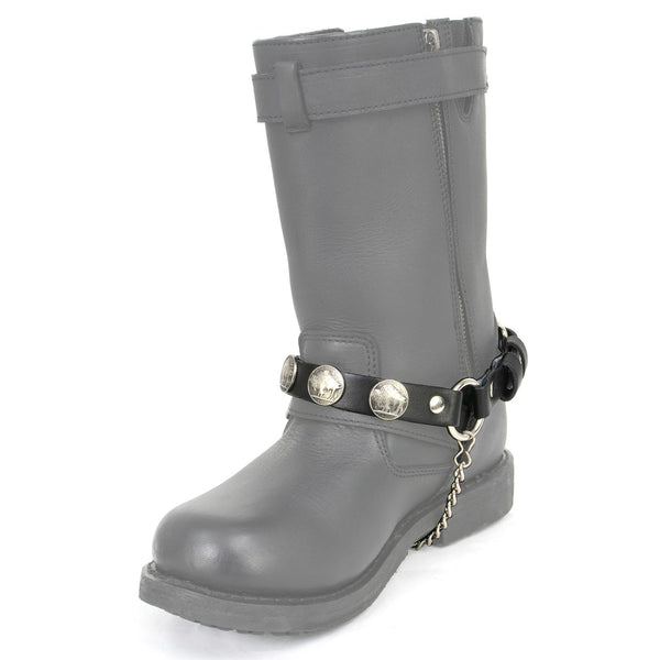 Milwaukee Leather Silver Boot Chain w/ Vintage Buffalo Coin Medallion & Adjustable Strap - MLA3002