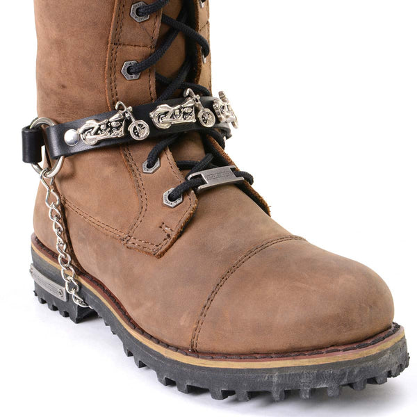 Milwaukee Leather Motorcycle Boot Chain - Silver Chain & Buckle, Motorcycle Medallion Accent - MLA3003