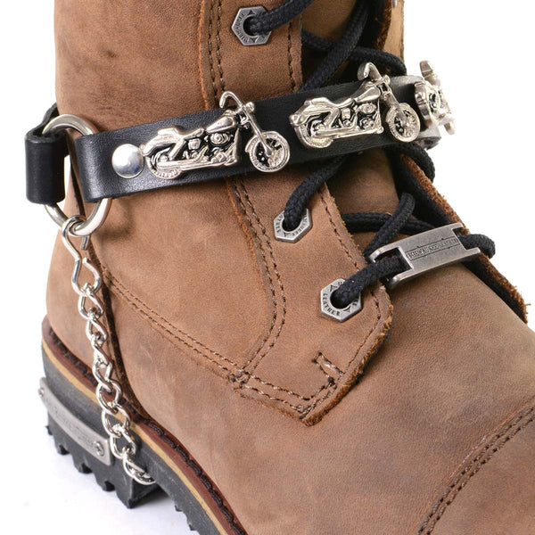 Milwaukee Leather Motorcycle Boot Chain - Silver Chain & Buckle, Motorcycle Medallion Accent - MLA3003