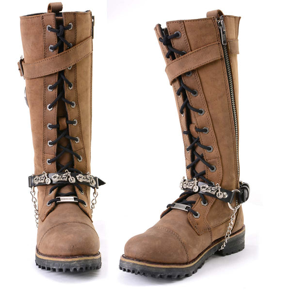 Milwaukee Leather Motorcycle Boot Chain - Silver Chain & Buckle, Motorcycle Medallion Accent - MLA3003