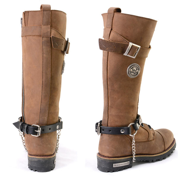 Milwaukee Leather Motorcycle Boot Chain - Silver Chain & Buckle, Motorcycle Medallion Accent - MLA3003