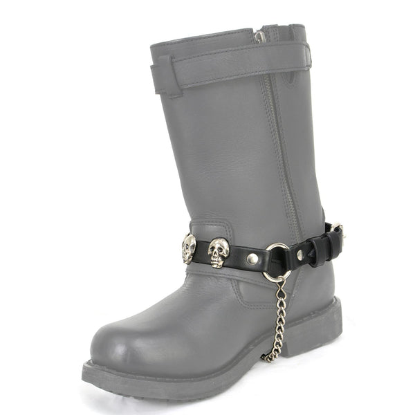 Milwaukee Leather Silver Classic Skull Heads Biker Chain for Motorcycle Boots - MLA3007