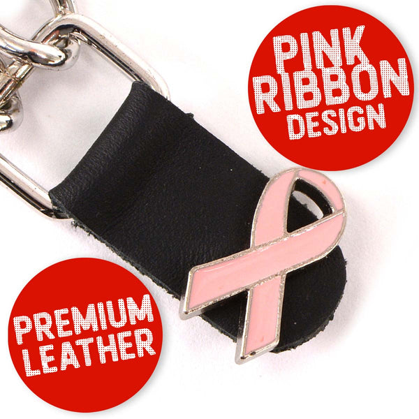 Milwaukee Leather Pink Ribbon Medallion Vest Extender - Double Chrome Chains Genuine Leather 6.5" Extension MLA1021-Single