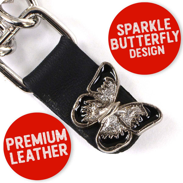 Milwaukee Leather Sparkle Butterfly Medallion Vest Extender - Double Chrome Chains Genuine Leather 6.5" Extension MLA1022-Single