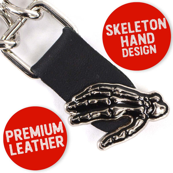Milwaukee Leather Skeleton Hand Medallion Vest Extender - Double Chrome Chains Genuine Leather 6.5" Extension MLA1026-Single