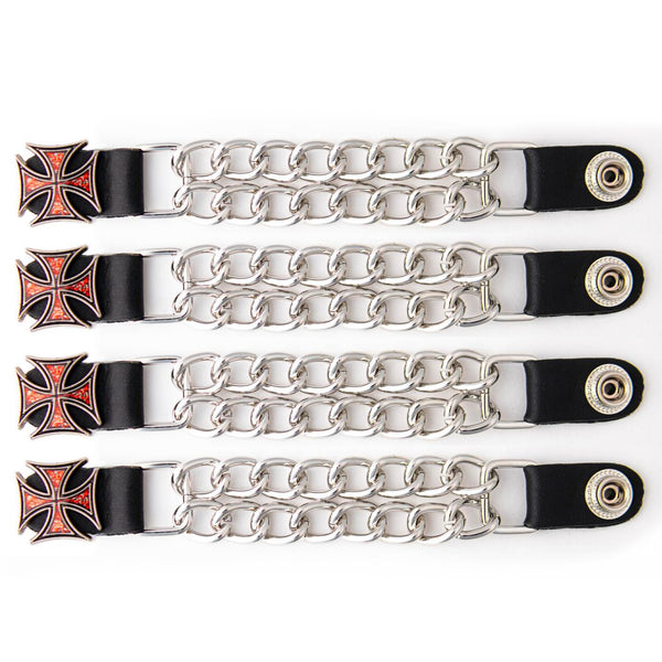 Milwaukee Leather 4-Piece Vest Extender Set - Red Iron Cross, Double Chrome Chains, 4-Inch-MLA6029SET