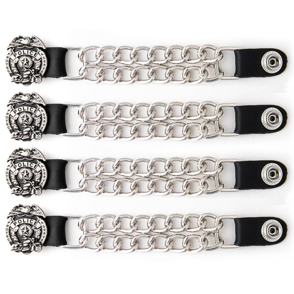 Milwaukee Leather 4-Piece Vest Extender Set - Police Badge, Double Chrome Chains, 4-Inch-MLA6032SET