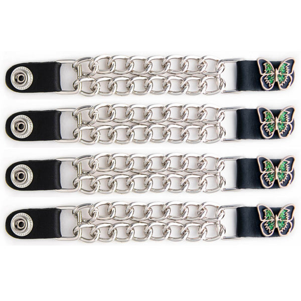 Milwaukee Leather 4-Piece Vest Extender Set - Green Butterfly, Double Chrome Chains, 4-Inch-MLA6040SET