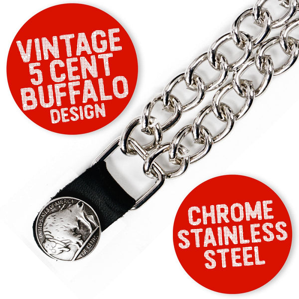 Milwaukee Leather 5 Cent Buffalo Medallion Vest Extender - Double Chrome Chains Genuine Leather 8.5" Extension 4-PCS MLA6043SET