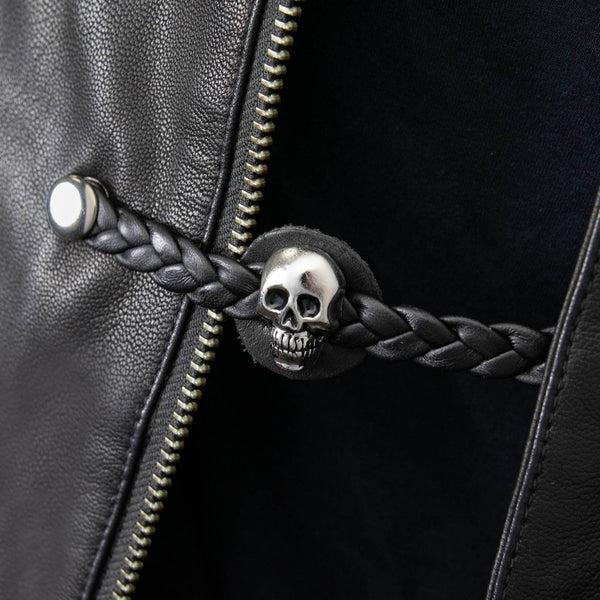Milwaukee Leather Skull Medallion Vest Extender Genuine Leather Braided Strap 6.5" Extension 4-PCS MLA6064SET