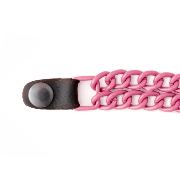 Milwaukee Leather MLA1094 Pink 4 Inch Single Vest Extender - Double Chrome Chains w/ Genuine Leather