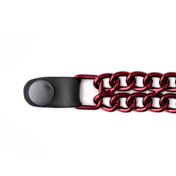 Milwaukee Leather MLA1096 Candy Red 4 Inch Single Vest Extender - Double Chrome Chains w/ Genuine Leather