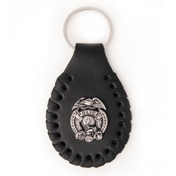 Milwaukee Leather Black Police Badge Pewter Emblem Key Chain - MLA9501