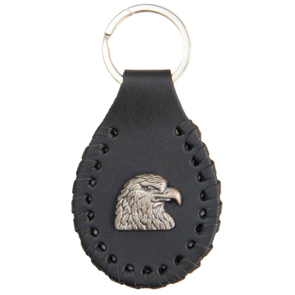 Milwaukee Leather Eagle Head Pewter Emblem Black Key Chain - MLA9506