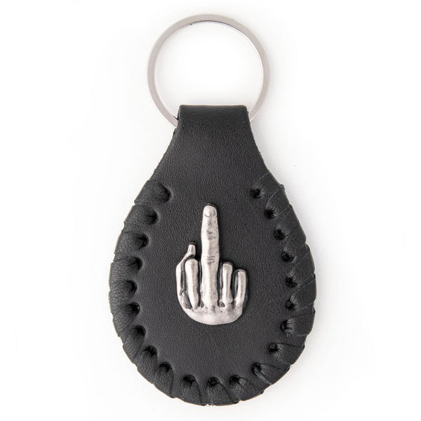 Milwaukee Leather Black Middle Finger Pewter Emblem Key Chain - MLA9508